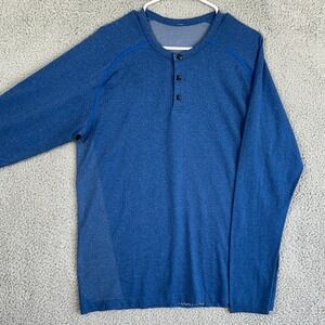 Lululemon Shirt Henley Mens Large Blue Metal Vent Tech Long Sleeve Athletic Logo